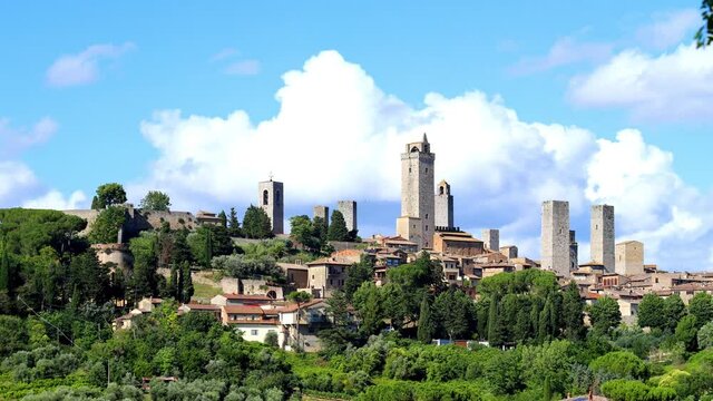 Time Lapse of with clouds passing over the medieval city of San Gimignano in Tuscany., Italy