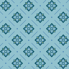 seamless pattern with blue geometric Thai style flowers for background, wallpaper, decoration, paper wrapping, backdrop - 358541648