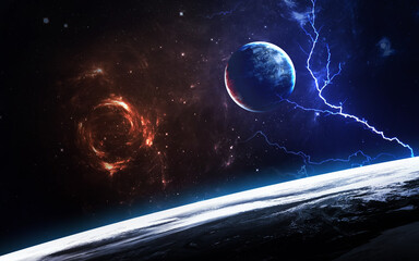 Universe scene with planets. Science 3D illustration of space. Elements furnished by Nasa