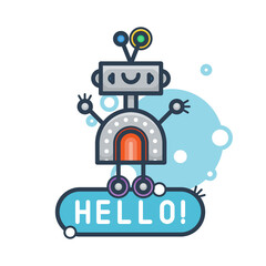Fototapeta na wymiar Cute robot say Hello. Isolated illustration virtual online help customer support on white background