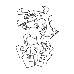 Fototapeta premium Angry cartoon metal music punk cow with cigarette