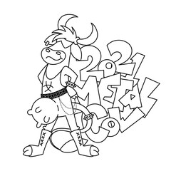 Happy cartoon metal music smiling cow in a proud pose
