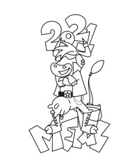 Happy cartoon metal music smiling cow with a bucket of milk