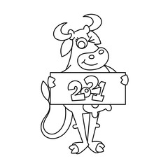 Happy cartoon smiling cow with ribbon poster