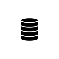 Database Icon in black flat glyph, filled style isolated on white background
