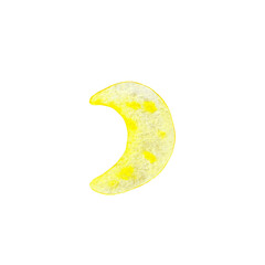 The cartoon watercolor crescent is hand-drawn in watercolor. Illustration for children