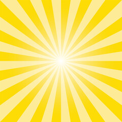 Yellow sunburst Background. Sunflower yellow color ray pattern. Summer Banner. Vector Illustration for various purposes.