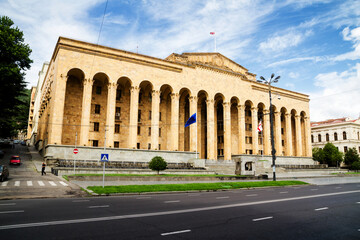 PARLIAMENT BUILDING, TBILISI, GEORGIA - JUNE 23: Parliament building at Rustaveli boulevard on June...