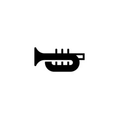 Trumpet Icon in black flat glyph, filled style isolated on white background