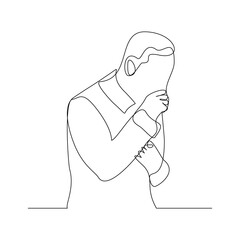 Continuous line drawing of man suffer cough and holding cest. Vector illustration