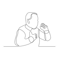 Continuous line drawing of man suffer cough and holding cest. Vector illustration