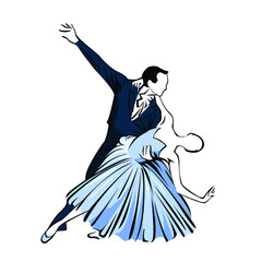 Color linear vector illustration of silhouettes of a man and a woman dancing ballet in costumes