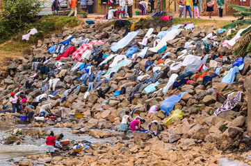 It's Clothes of the people of Madagascar get dry on the stones