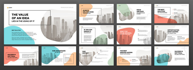 Business powerpoint presentation templates set. Use for modern keynote presentation background, brochure design, website slider, landing page, annual report, company profile.