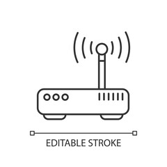 Gateway linear icon. Tunnel proxy server, wireless internet connection access point thin line customizable illustration. Contour symbol. Wi fi router vector isolated outline drawing. Editable stroke