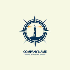 Compass and lighthouse logo design template