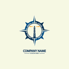 Compass and lighthouse logo design template
