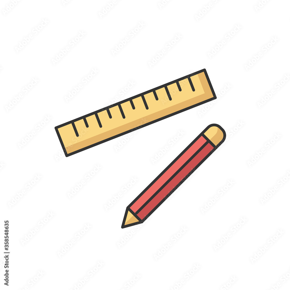 Poster pen and ruler rgb color icon. stationary for school. writing tool for geometry class. drawing instru