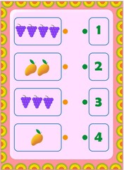 Preschool toddler math with grapes and mango design