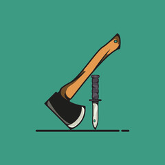 Camping items set, travel tools vector