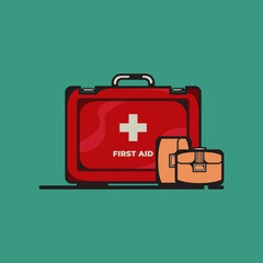 Camping items set, travel tools vector