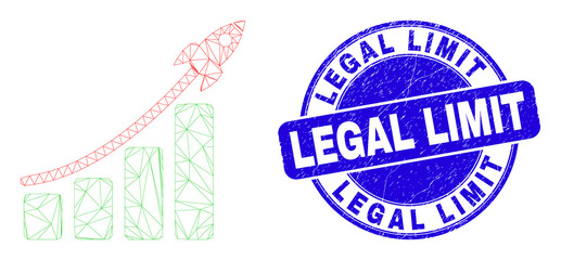 Web mesh rocket bar chart pictogram and Legal Limit seal stamp. Blue vector rounded grunge seal stamp with Legal Limit phrase.