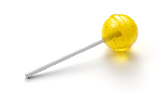 Sweet yellow lollipop on stick isolated on white background