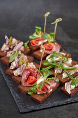 canape with meat  and vegetables