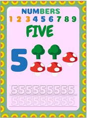 Preschool and toddler math with mushroom and broccoli design