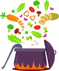 Cooking a healthy vegetables soup illustration