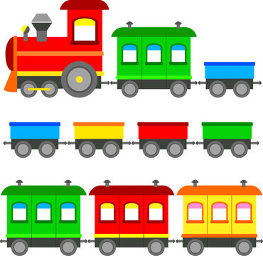 Toy multi-colored train cartoon vector illustration.