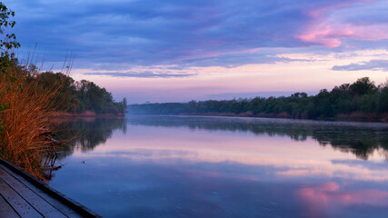 Beautiful sunset colors on the Seversky Donets river after rain. Rostov region