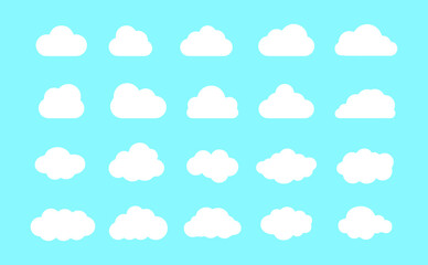 Cloud. Abstract white cloudy set isolated on blue background. Vector illustration.