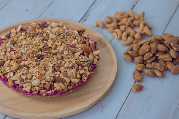 Almond on Purple Cake. purpel sweet potato brownie.