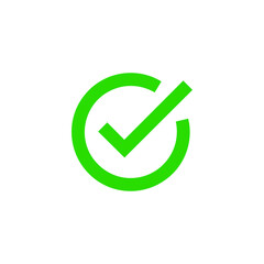 Green check mark icon. Tick symbol in green color, vector illustration.