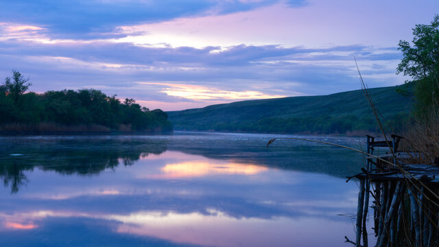Beautiful sunset colors on the Seversky Donets river after rain. Rostov region