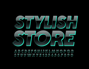 Vector bright logo Stylish Store. Black 3D Font. Stylish Alphabet Letters and Numbers