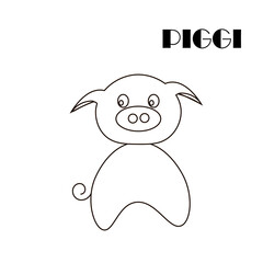 Piggi. Vector illustration coloring for children. Outline drawing.