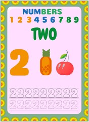 Preschool and toddler math with cherry and pineapple design