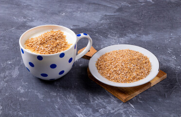Wheat fiber is a product for weight loss and body cleansing. A mug of kefir with wheat fiber....