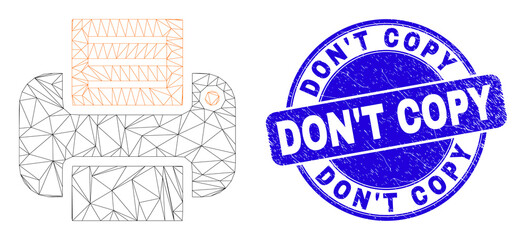 Web carcass printer pictogram and Don'T Copy seal stamp. Blue vector round distress seal with Don'T Copy title. Abstract frame mesh polygonal model created from printer pictogram. - obrazy, fototapety, plakaty