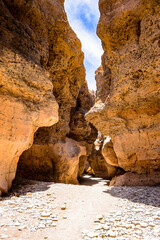 It's Sesriem Canyon, a natural canyon carved by the Tsauchab rivier in the sedimentary rock, Namibia