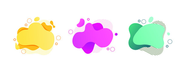 Orange, pink, blue geometric abstract elements set. Dynamical colored forms and lines. Flowing shapes banners. Template for design of logo, flyer, presentation, vector illustration