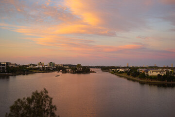 Fototapeta premium Sunset at Lake Orr in Varsity Lakes. Gold Coast, Australia. April ‎21, ‎2020