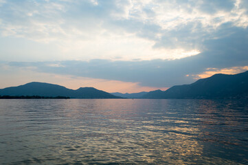 Sunset warm light at Iseo lake in Italy