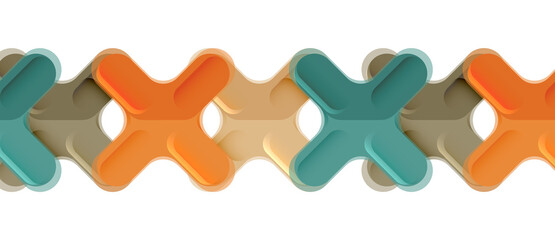 Glossy multicolored plastic style cross composition, x shape design, techno geometric modern abstract background. Trendy abstract layout template