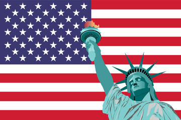 Flag, statue of liberty. Independence Day, America, July 4th. 