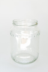 empty glass jar on a white background