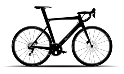 Modern black mountain bike on isolated background, hardtail, vector illustration