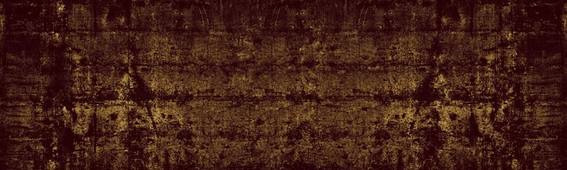 Dark golden bronze colored old shabby concrete wall large wide texture. Grungy retro vintage...